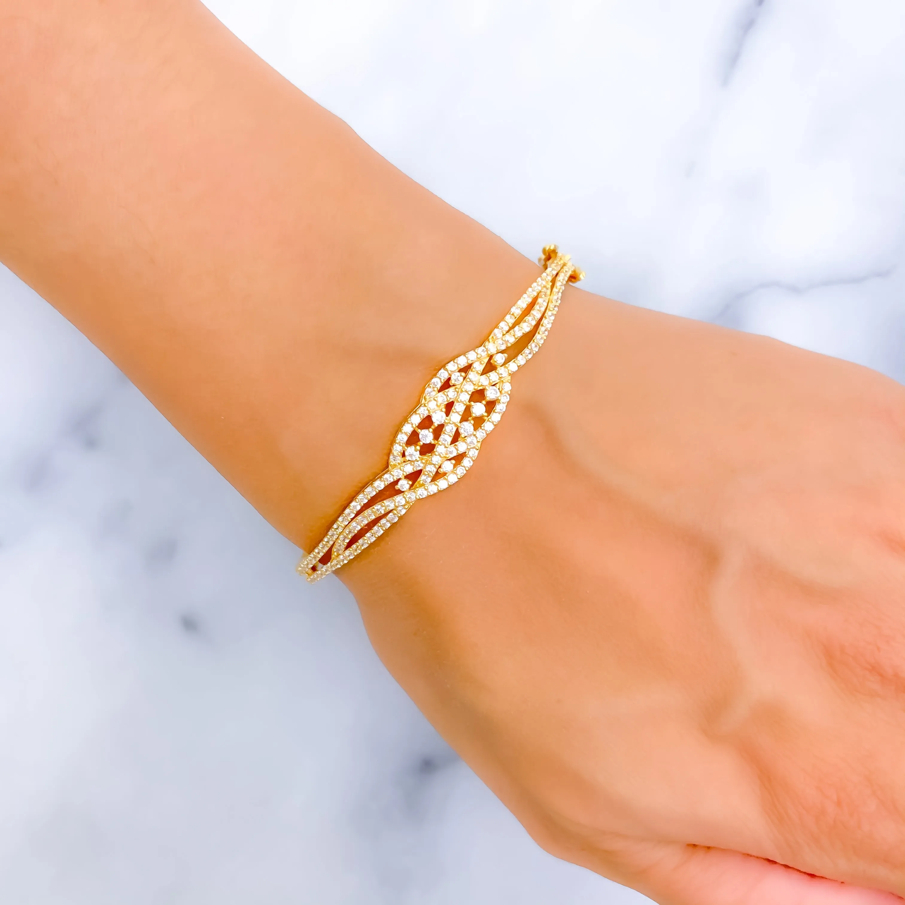 Ornate Shimmering 22k Gold CZ Bangle Bracelet