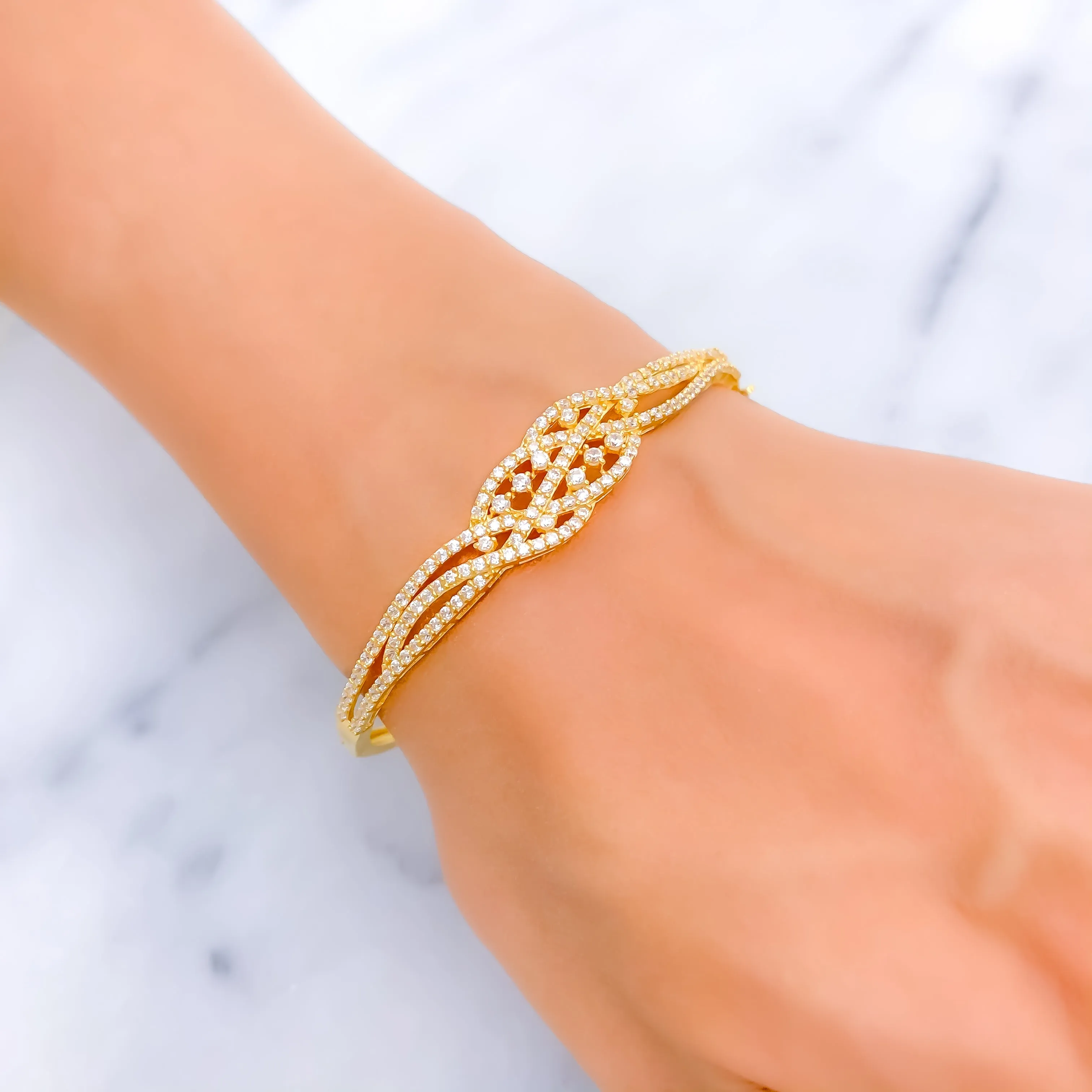 Ornate Shimmering 22k Gold CZ Bangle Bracelet