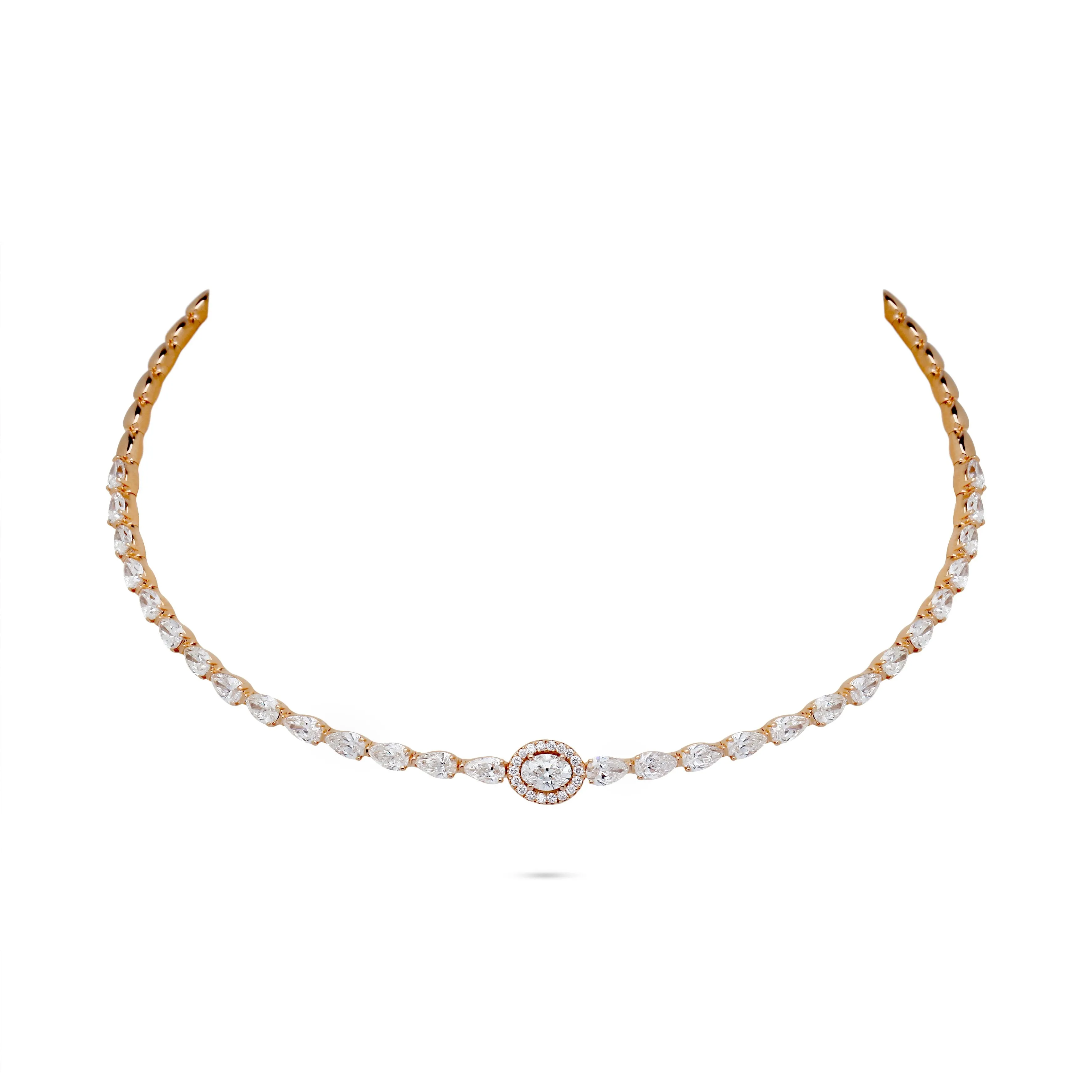Oval & Pear Accent Diamond Linear Choker