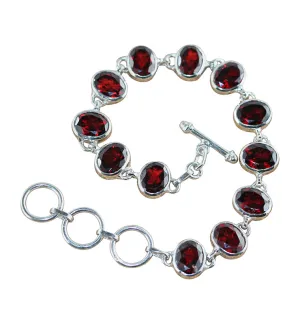 Oval Garnet Bracelet in Sterling Silver