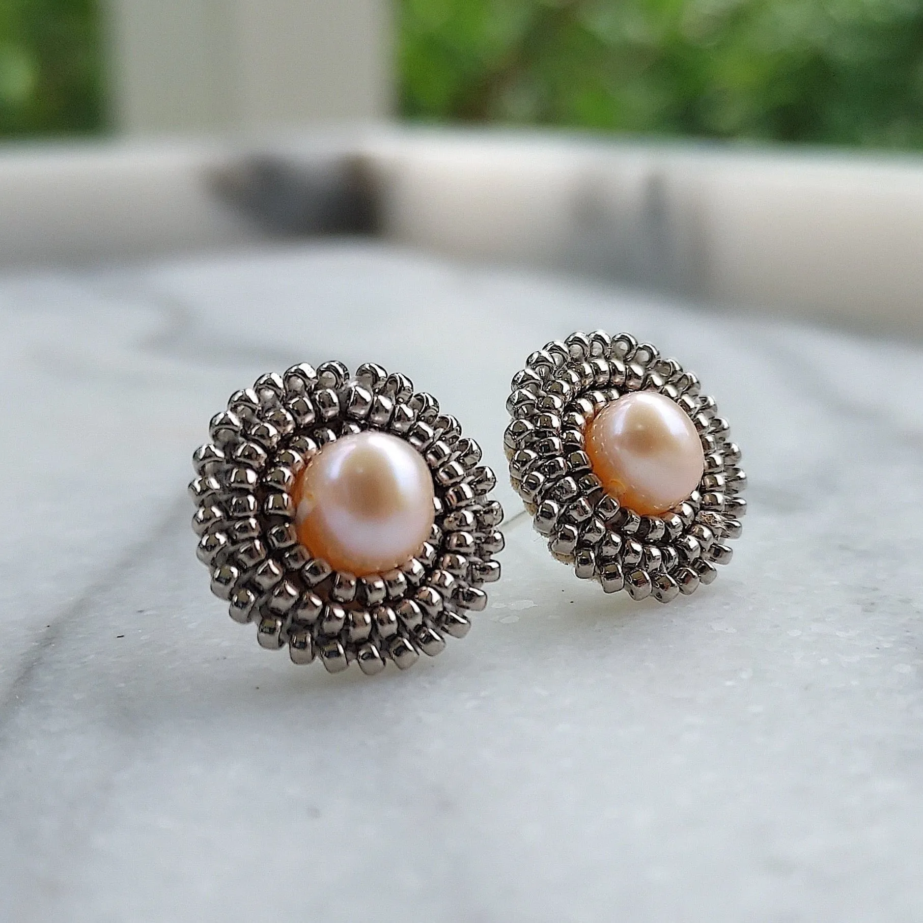 Palladium Plated Freshwater Pearl Stud Earrings