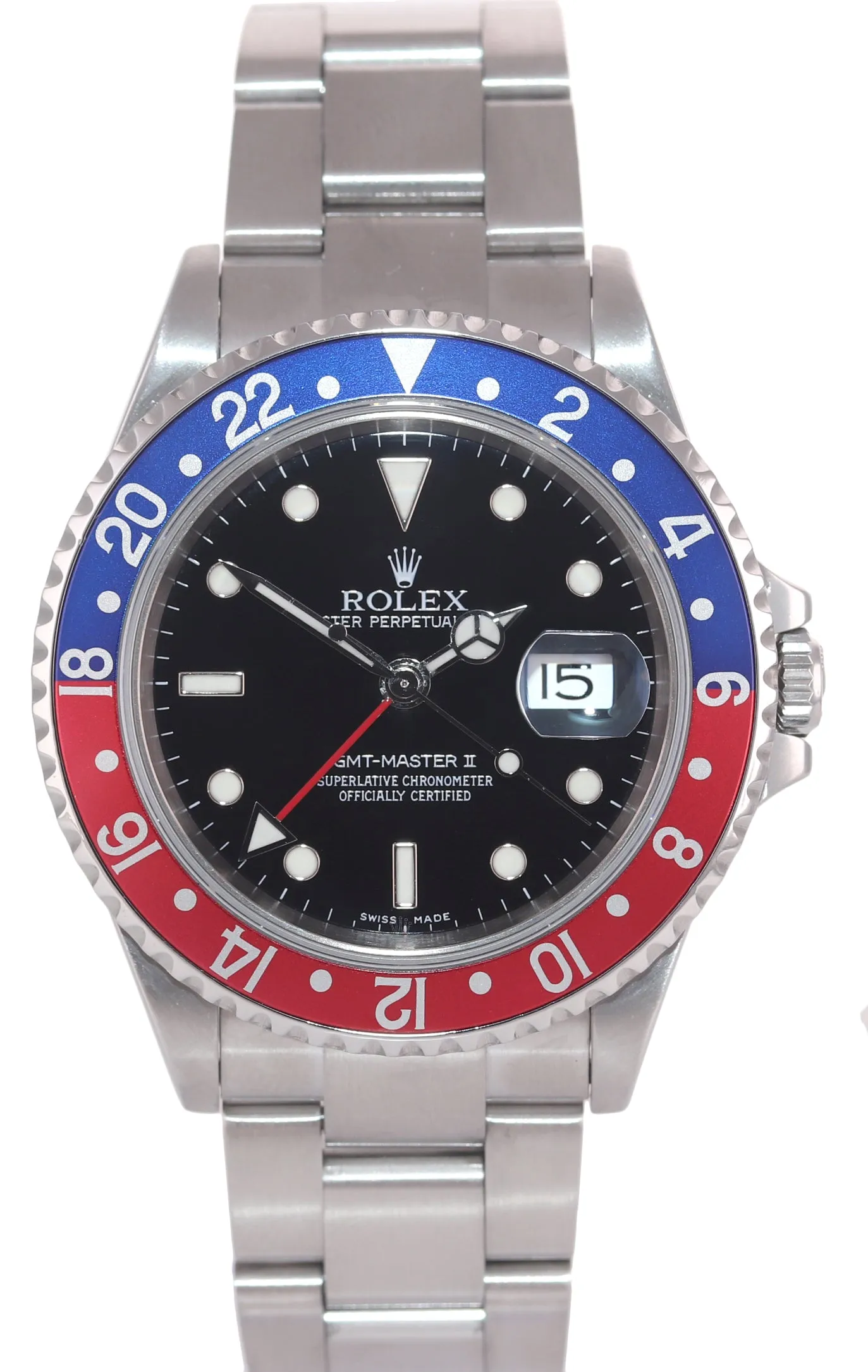PAPERS 2005 Rolex GMT-Master 2 Pepsi 40mm Steel 16710 NO HOLES Black Watch Box