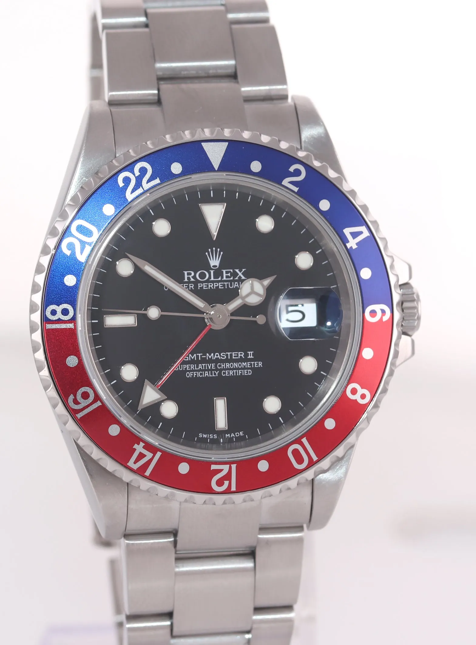 PAPERS 2005 Rolex GMT-Master 2 Pepsi 40mm Steel 16710 NO HOLES Black Watch Box