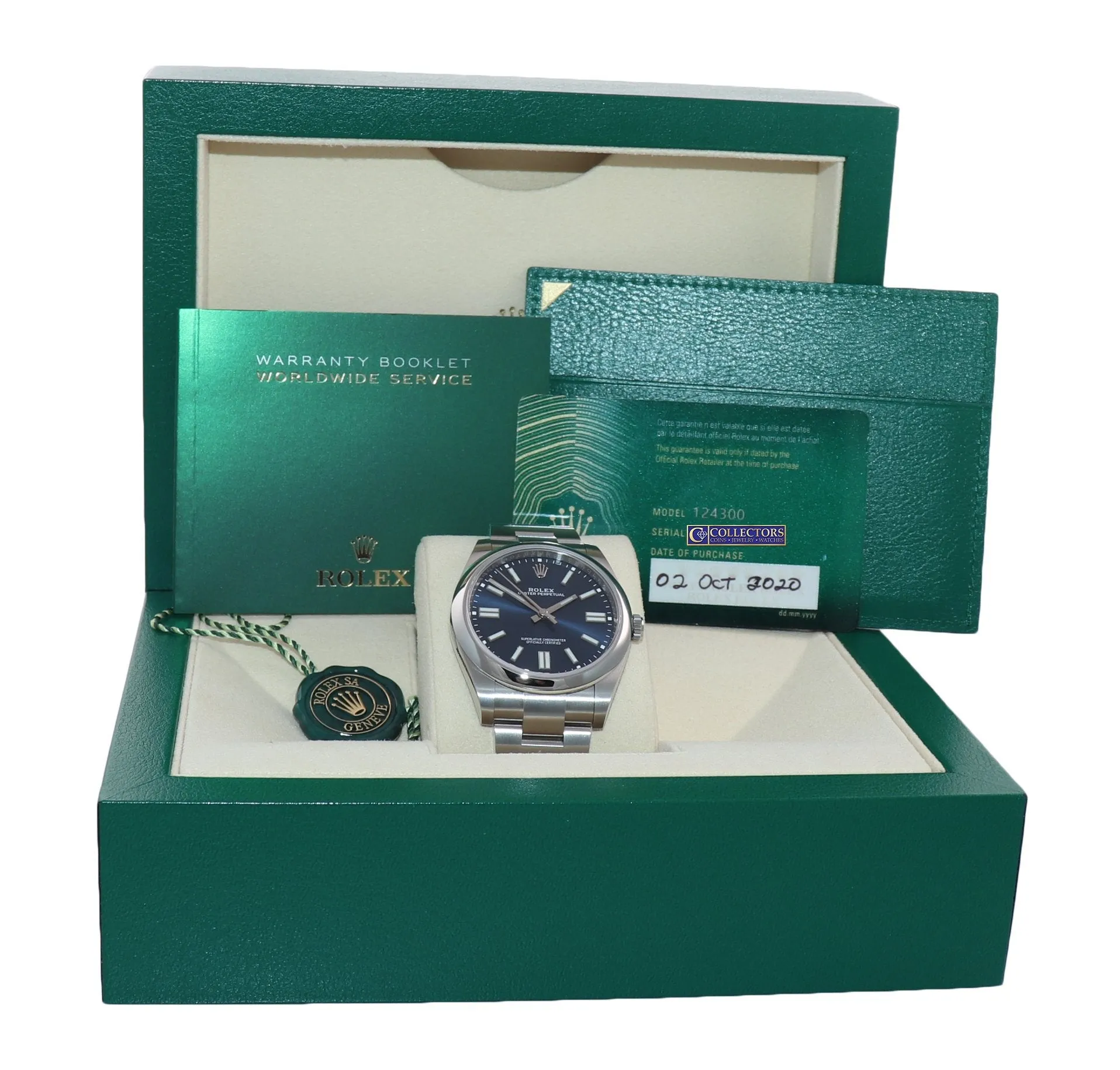 PAPERS Rolex Oyster Perpetual 41mm Blue Stick Oyster Watch 124300 Box