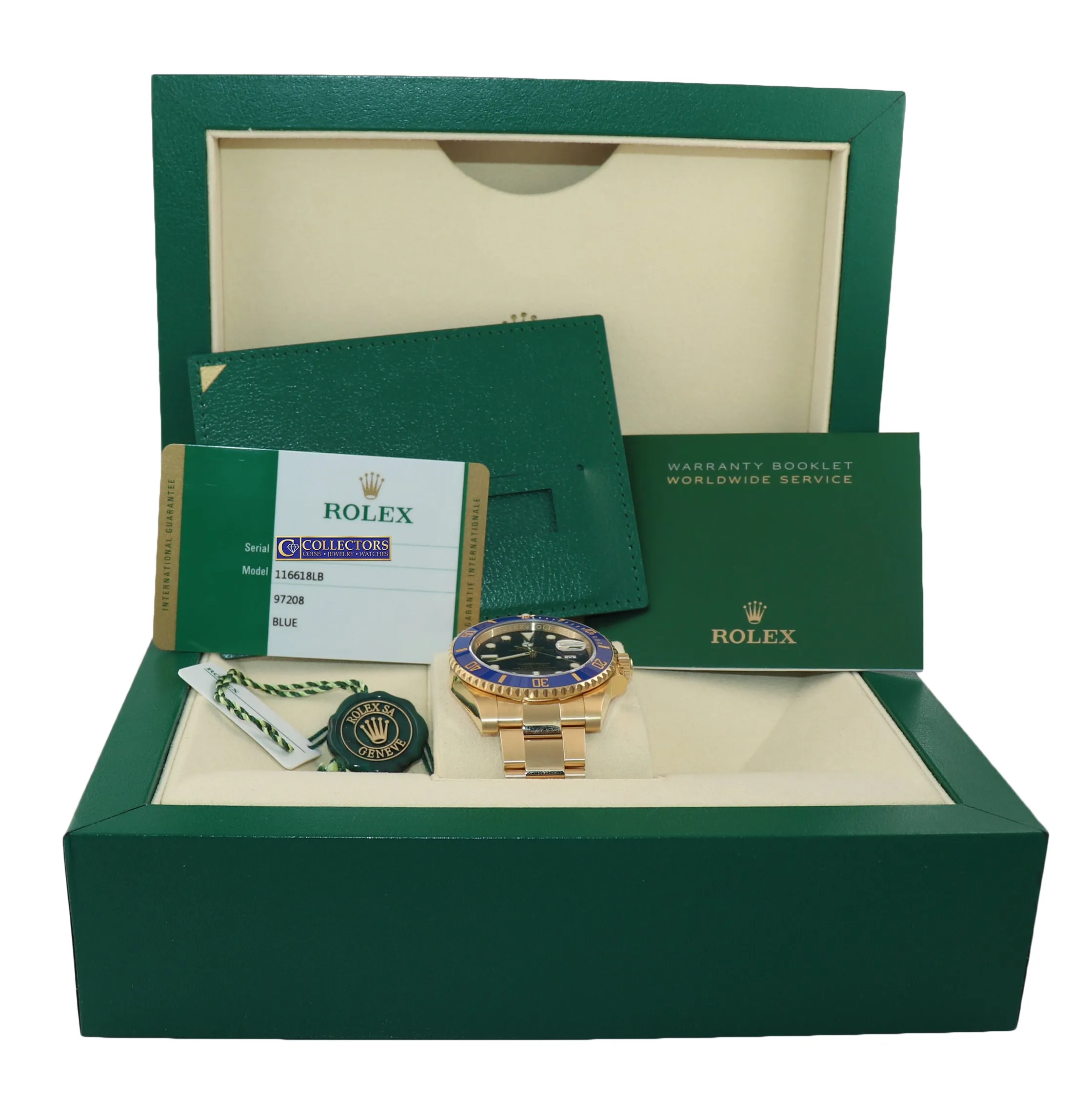 PAPERS Rolex Sunburst Blue Ceramic 116618 18k Yellow Gold Watch Box