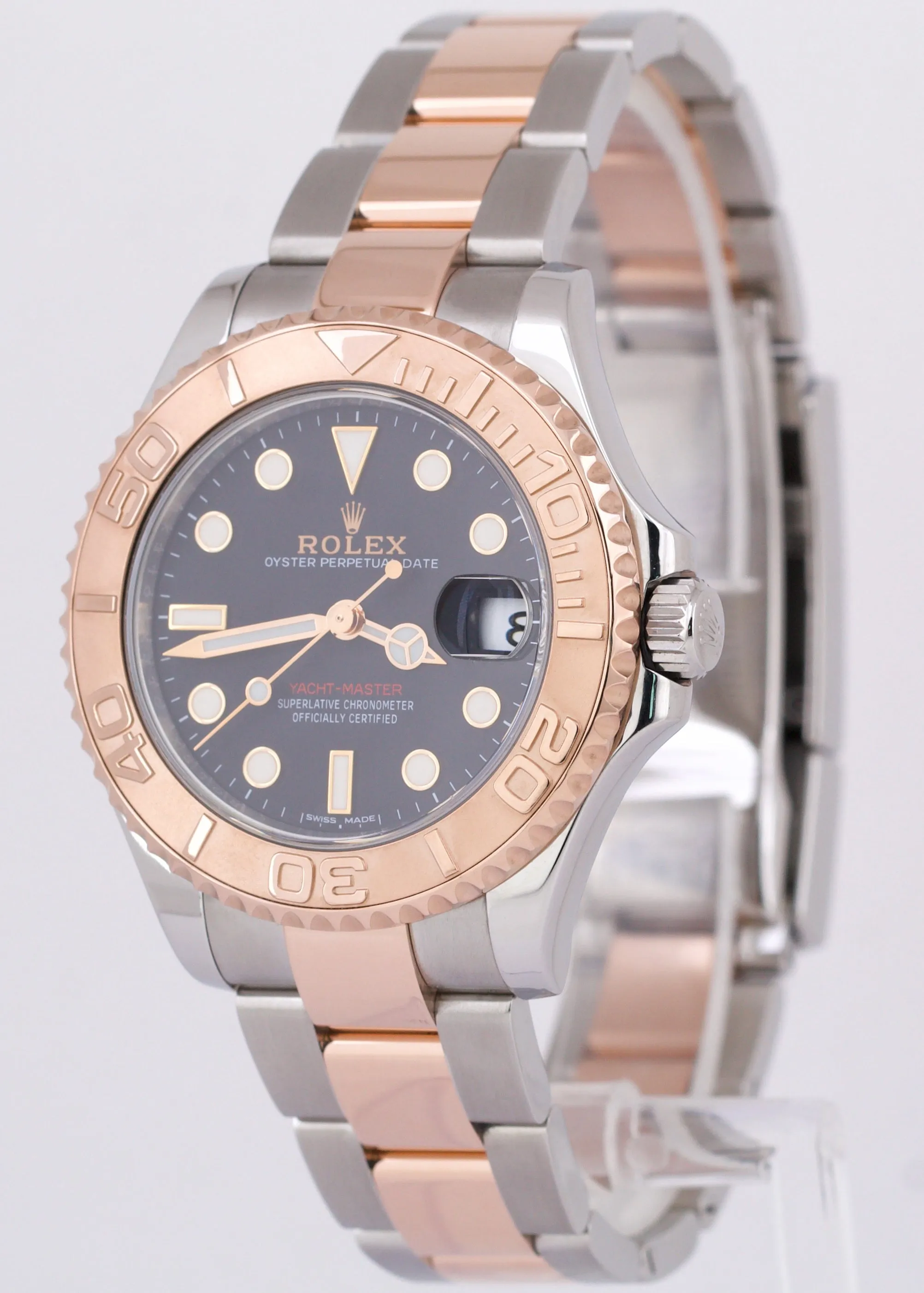 PAPERS Rolex Yacht-Master 37mm Two-Tone 18K Rose Gold BLACK Watch 268621 BOX