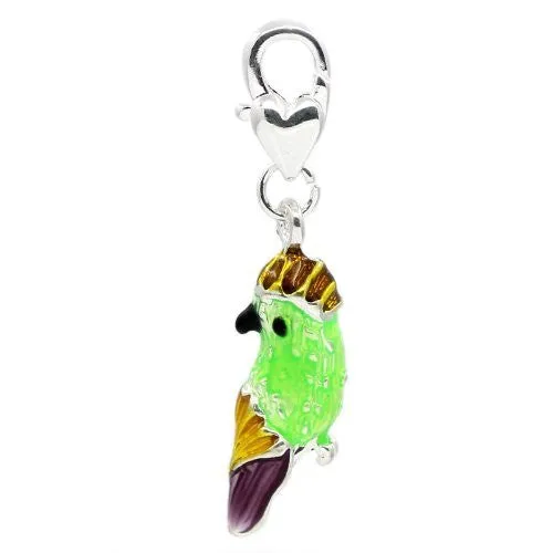 Parrot Clip on Pendant for European Charm Jewelry w/ Lobster Clasp