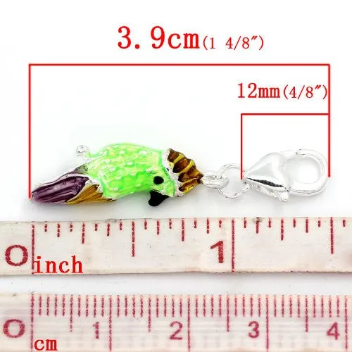 Parrot Clip on Pendant for European Charm Jewelry w/ Lobster Clasp