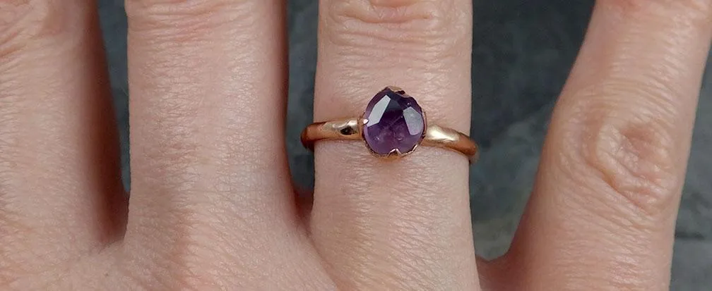 Partially Faceted Sapphire 14k rose Gold Engagement Ring Wedding Ring Custom One Of a Kind Gemstone Ring Solitaire 0863