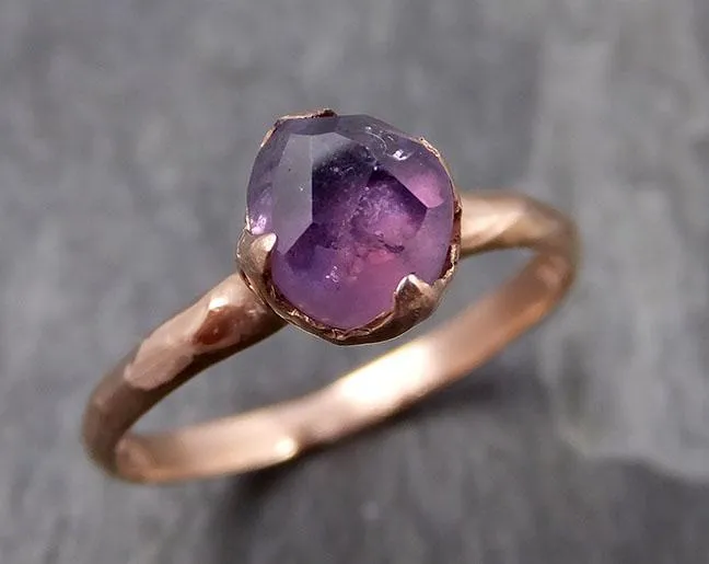 Partially Faceted Sapphire 14k rose Gold Engagement Ring Wedding Ring Custom One Of a Kind Gemstone Ring Solitaire 0863