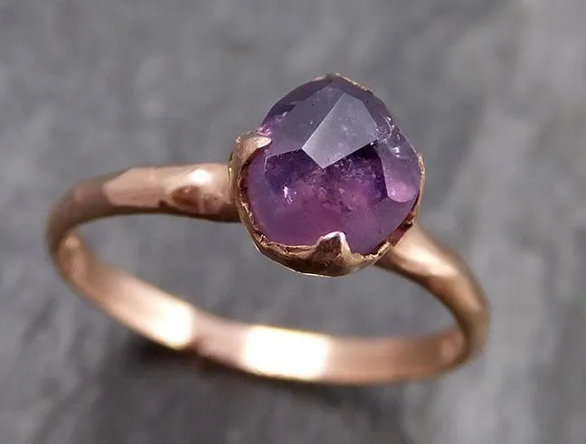 Partially Faceted Sapphire 14k rose Gold Engagement Ring Wedding Ring Custom One Of a Kind Gemstone Ring Solitaire 0863