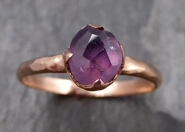 Partially Faceted Sapphire 14k rose Gold Engagement Ring Wedding Ring Custom One Of a Kind Gemstone Ring Solitaire 0863