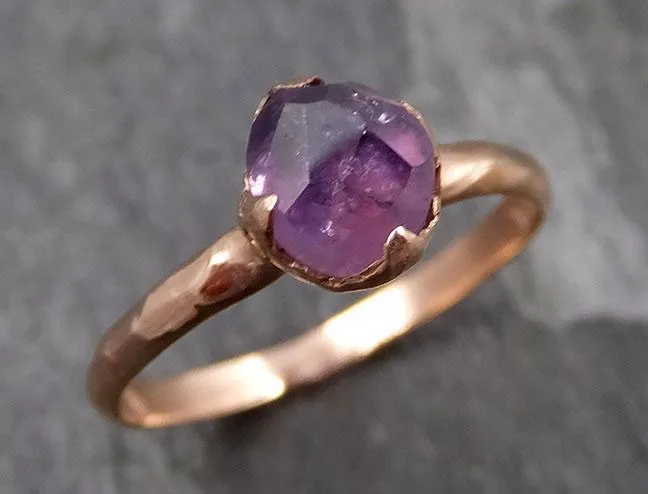 Partially Faceted Sapphire 14k rose Gold Engagement Ring Wedding Ring Custom One Of a Kind Gemstone Ring Solitaire 0863