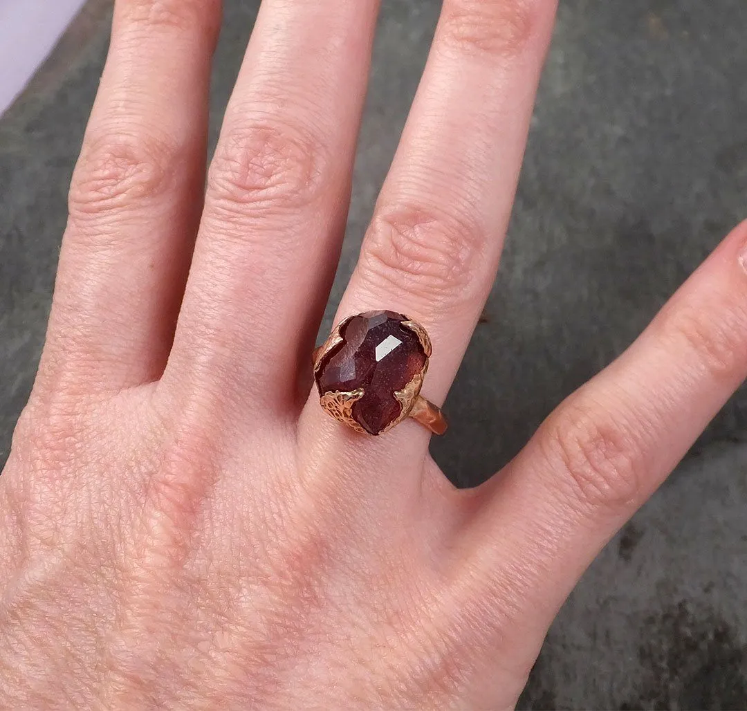 partially faceted sapphire 14k rose gold engagement ring wedding ring statement one of a kind gemstone ring solitaire 1720 Alternative Engagement