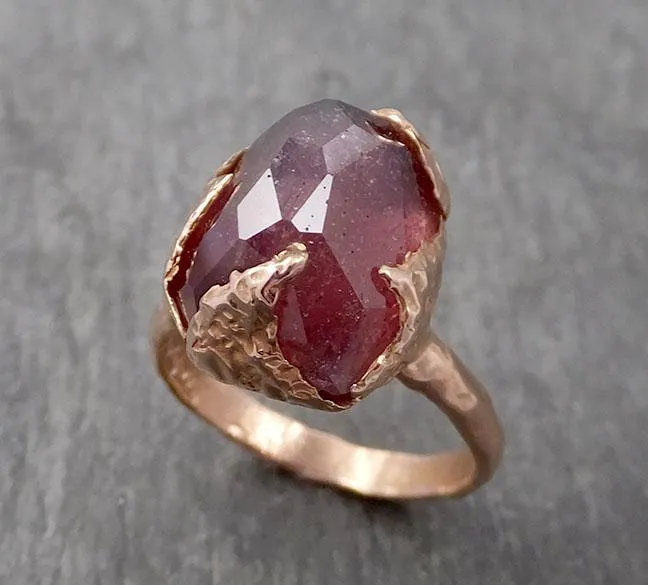 partially faceted sapphire 14k rose gold engagement ring wedding ring statement one of a kind gemstone ring solitaire 1720 Alternative Engagement