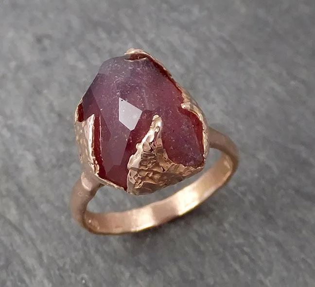 partially faceted sapphire 14k rose gold engagement ring wedding ring statement one of a kind gemstone ring solitaire 1720 Alternative Engagement