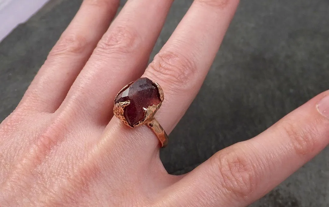 partially faceted sapphire 14k rose gold engagement ring wedding ring statement one of a kind gemstone ring solitaire 1720 Alternative Engagement