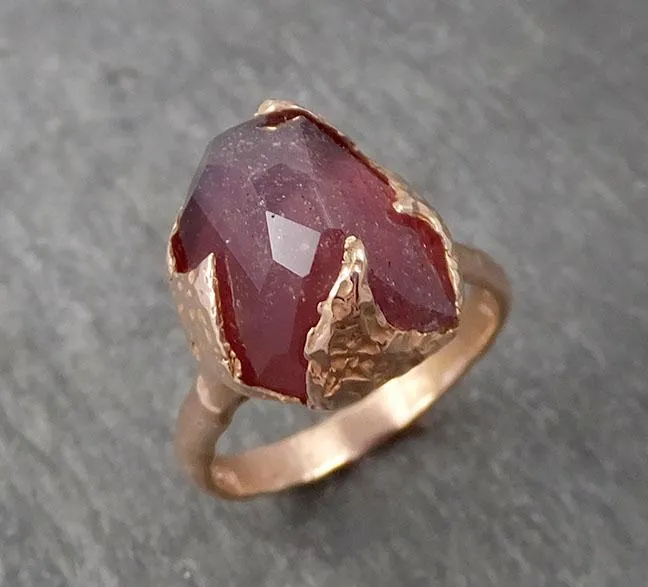 partially faceted sapphire 14k rose gold engagement ring wedding ring statement one of a kind gemstone ring solitaire 1720 Alternative Engagement