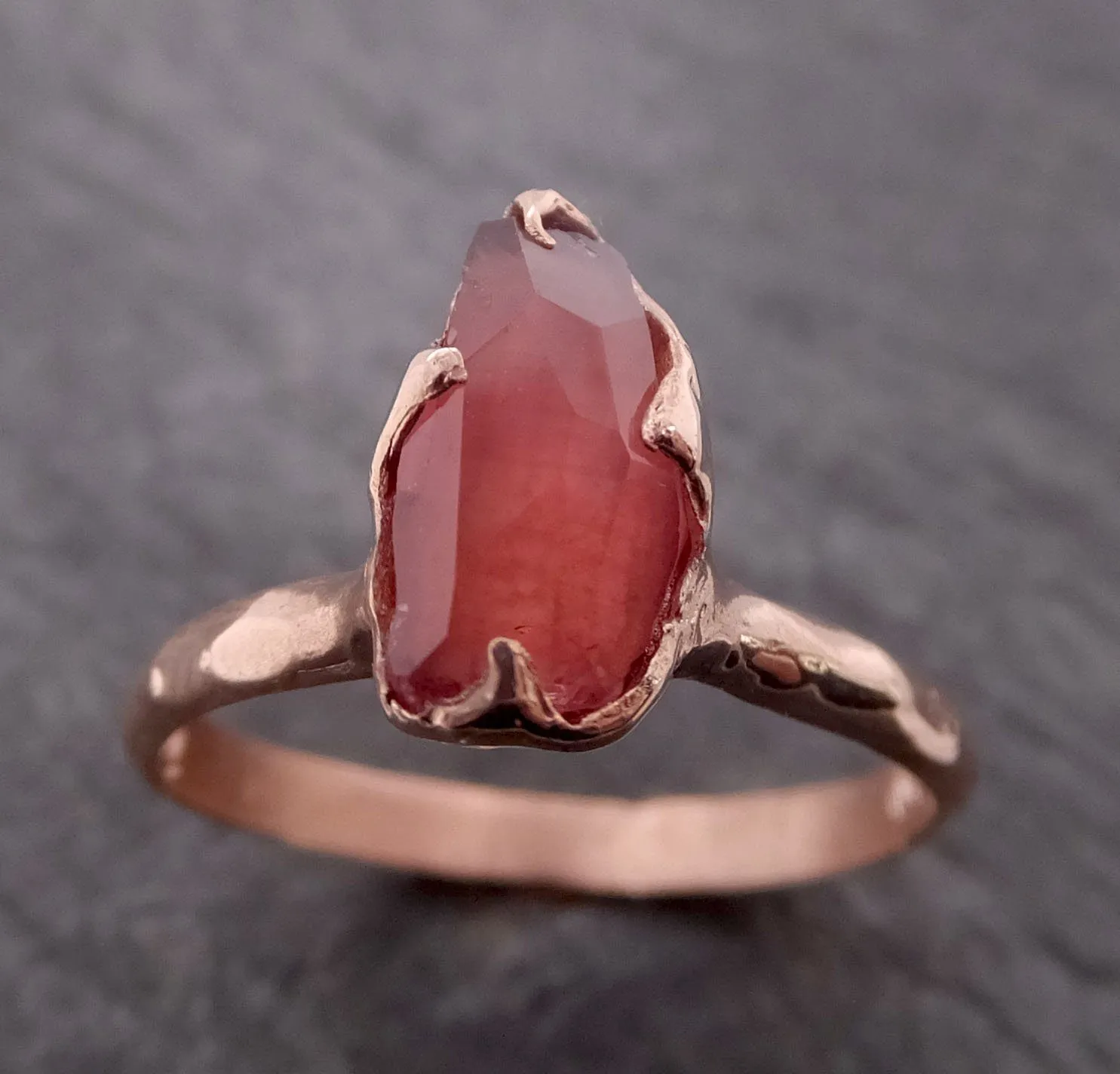 Partially Faceted Sapphire Raw 14k rose Gold Engagement Ring Wedding Ring Custom One Of a Kind Gemstone Ring Solitaire 2106