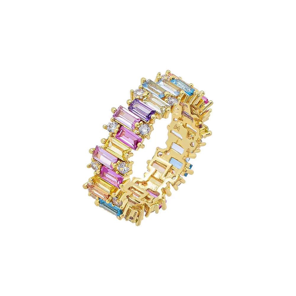 Pastel Solitaire X Baguette Band Ring