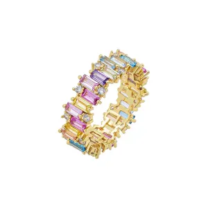 Pastel Solitaire X Baguette Band Ring
