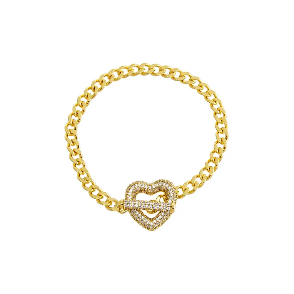 Pave Heart Toggle Cuban Link Bracelet