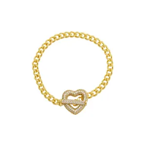 Pave Heart Toggle Cuban Link Bracelet