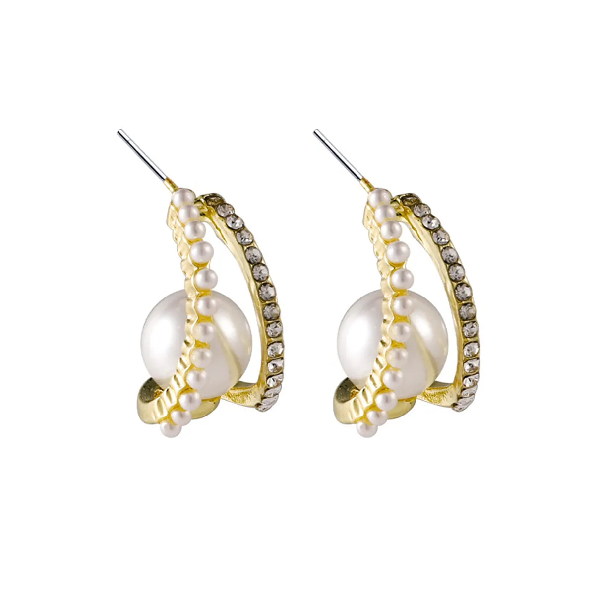 Pearl & Cubic Zirconia Curve Huggie Earrings