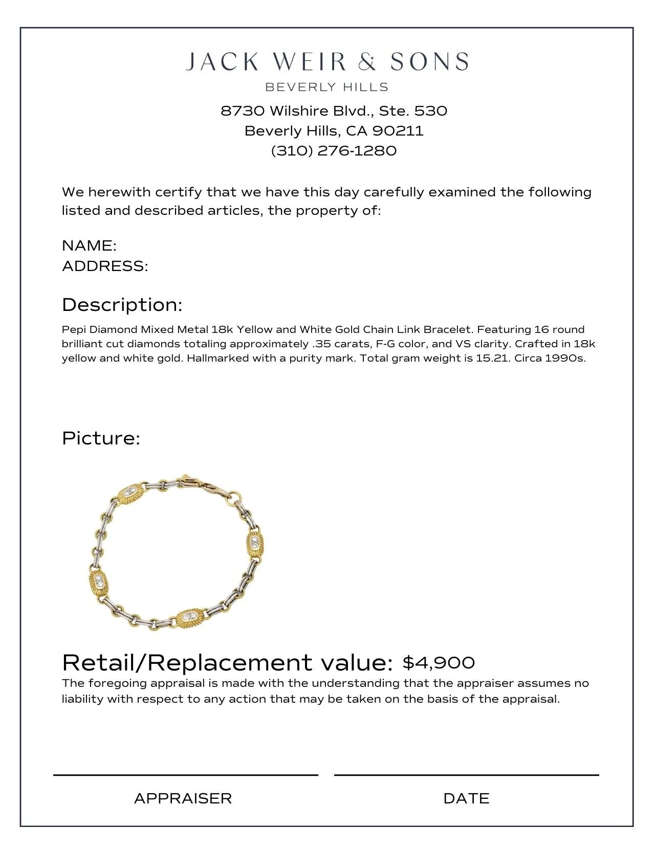 Pepi diamond mixed metal 18k yellow and white gold chain link bracelet