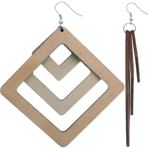 Pink Triple Wooden Glitter Earrings