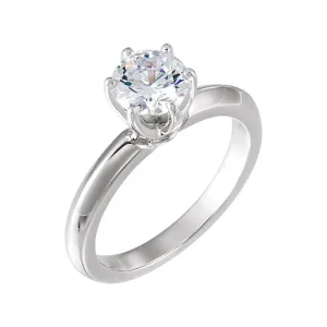 Platinum 6.5mm Round 6-Prong Medium Knife Edge Engagement Ring Mounting, Size 6