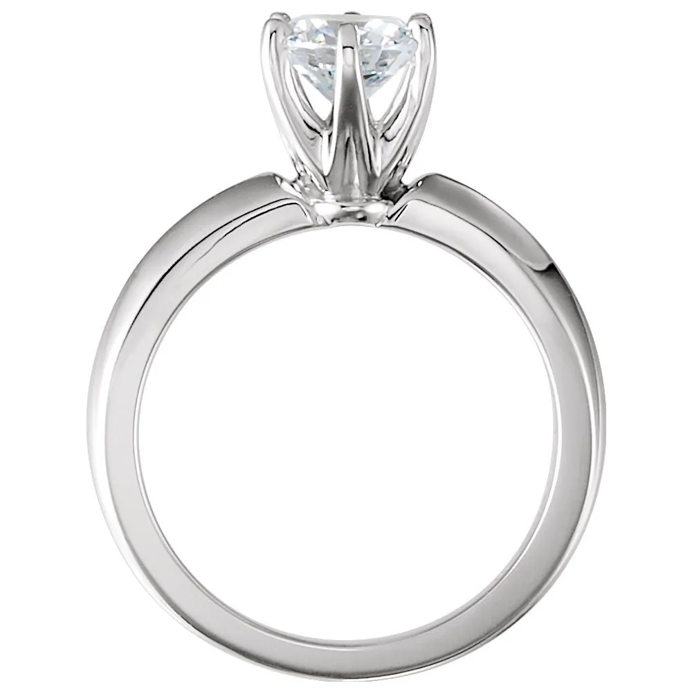 Platinum 6.5mm Round 6-Prong Medium Knife Edge Engagement Ring Mounting, Size 6