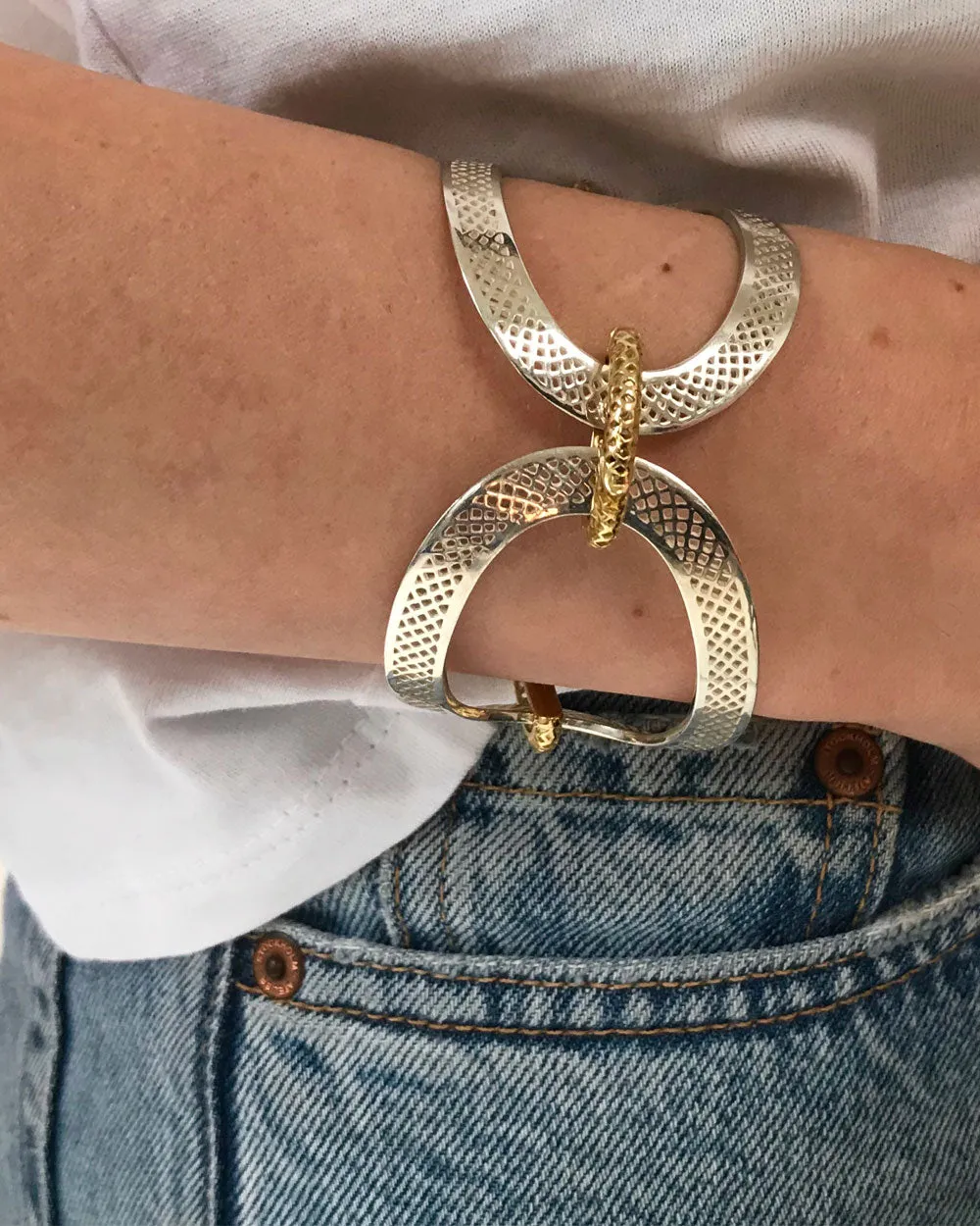 Polished Silver Crownwork Cuff Bracelet