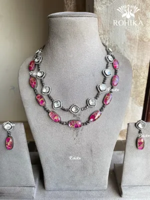 Prayag Moisanite Necklace set - Pink