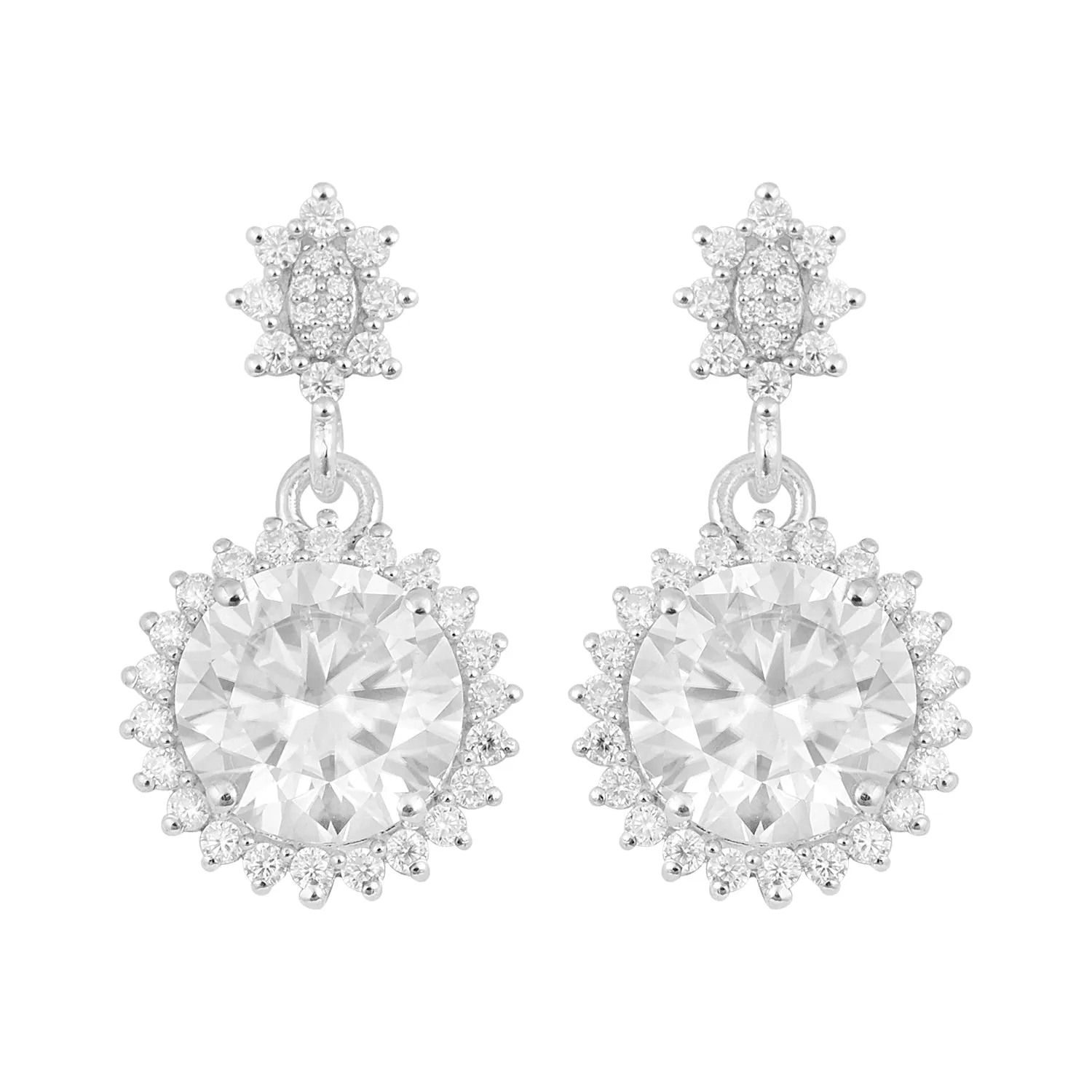 Princess Diana Round Moissanite 925 Sterling Silver Halo Women Dangle Earrings