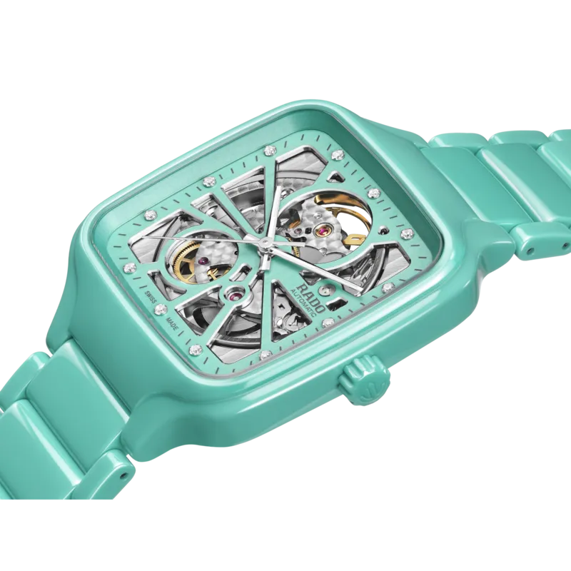 Rado True Square Automatic Open Heart Turquoise Ceramic with Diamonds