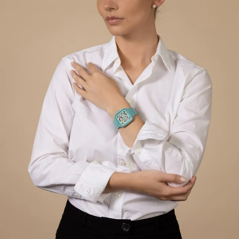 Rado True Square Automatic Open Heart Turquoise Ceramic with Diamonds
