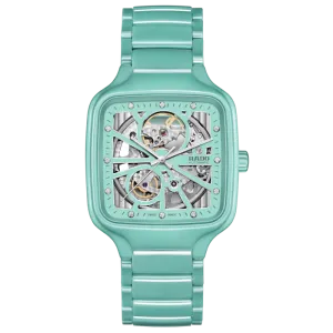 Rado True Square Automatic Open Heart Turquoise Ceramic with Diamonds