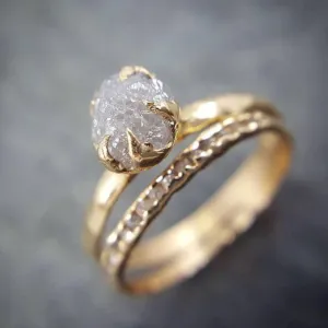 raw diamond engagement ring set rough uncut diamond solitaire recycled 14k gold conflict free diamond wedding promise 0677 Alternative Engagement