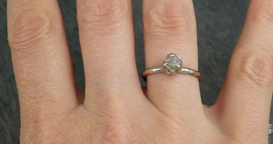 raw rough uncut diamond engagement ring rough diamond solitaire 14k white gold conflict free diamond wedding promise byangeline 0402 Alternative Engagement