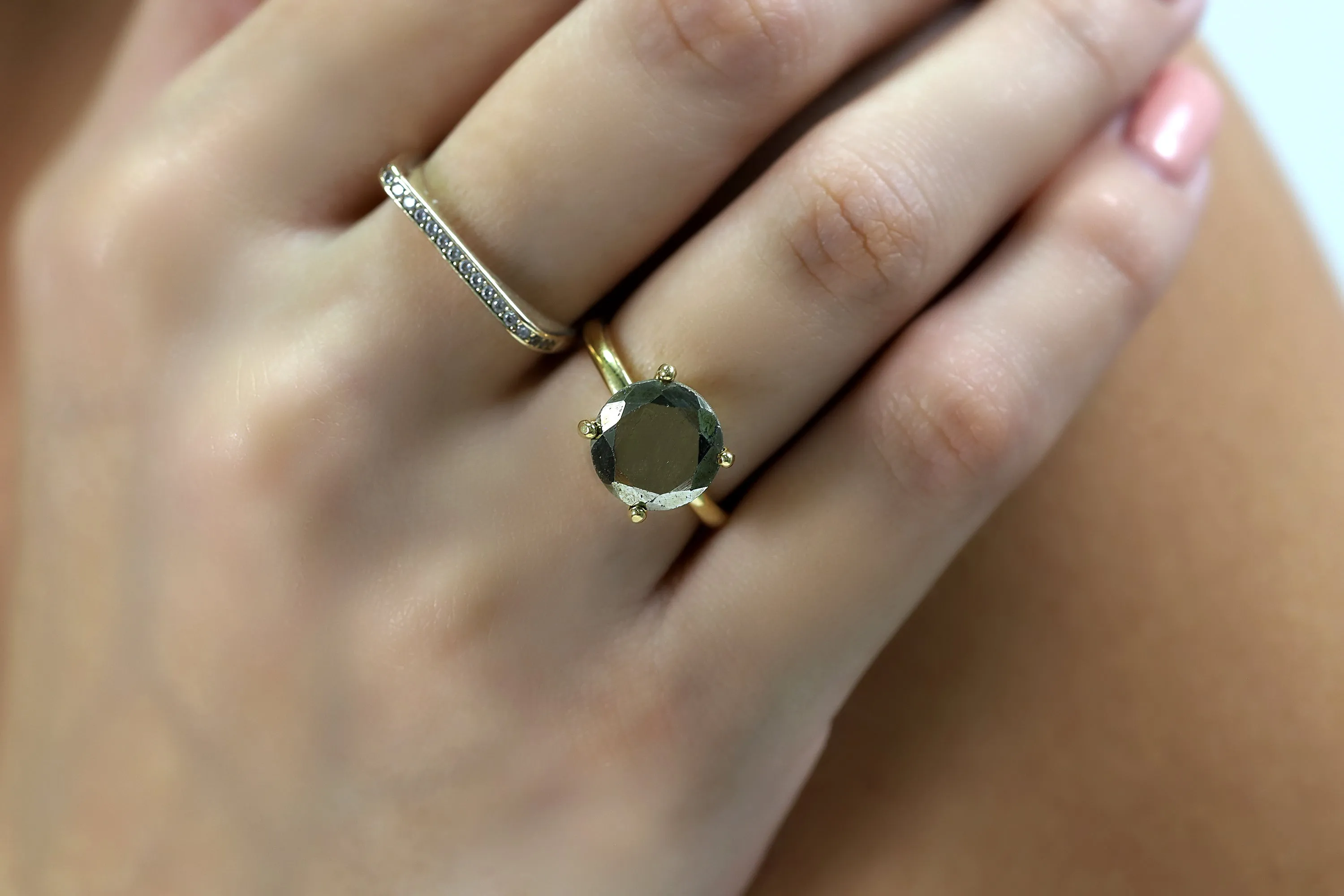 Raw Wild Pyrite Solitaire Gemstone Ring