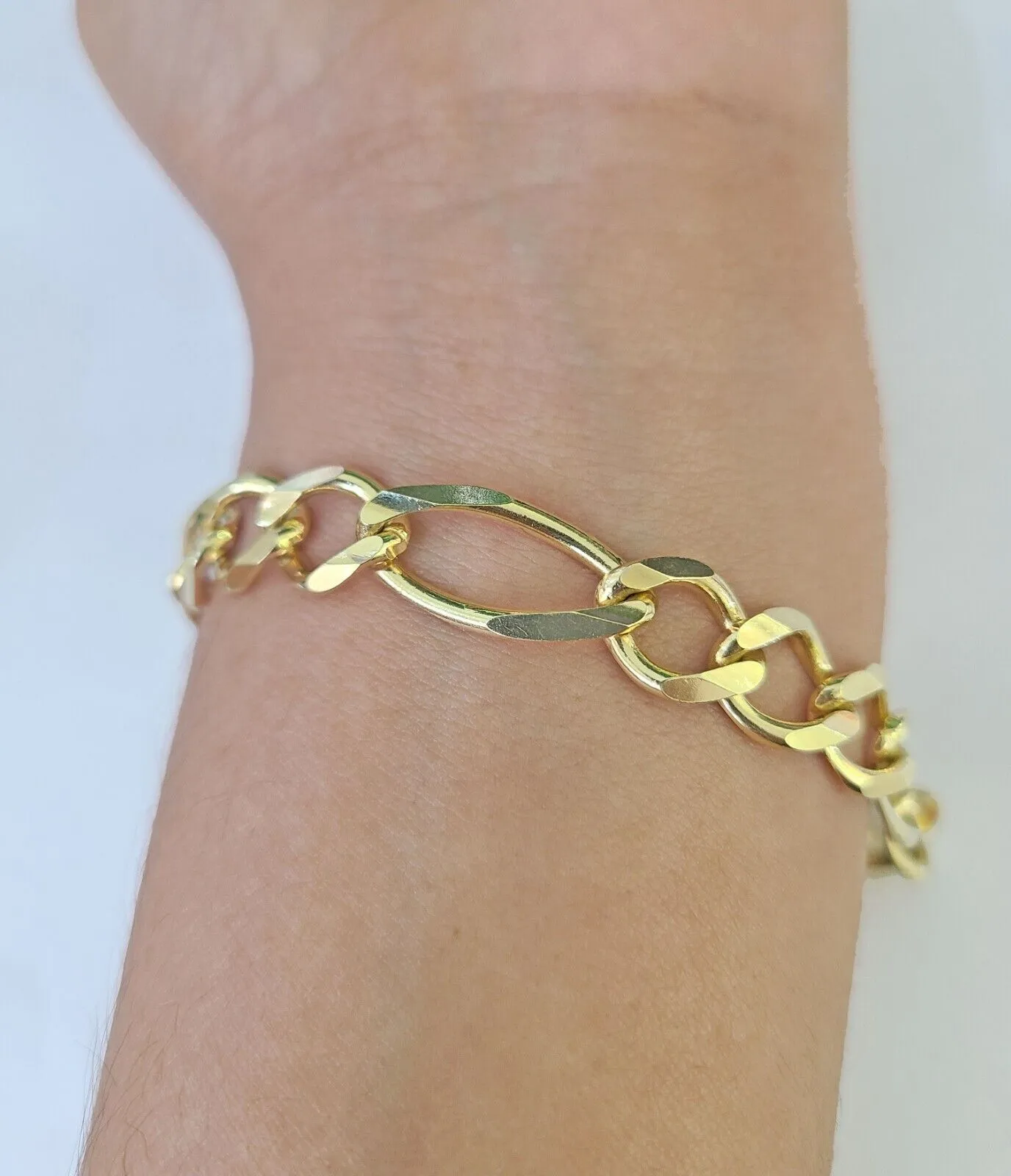 Real 14k Yellow Gold Figaro link Bracelet 9mm 8" Inch Men women Genuine