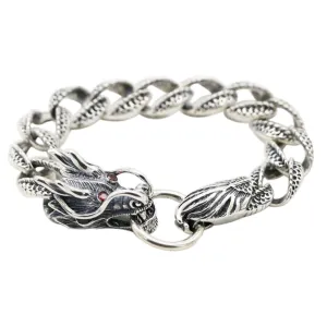 Real Solid 925 Sterling Silver Bracelet Cuban Link Chain Dragon Animals Punk Jewelry 7.09" - 9.45"