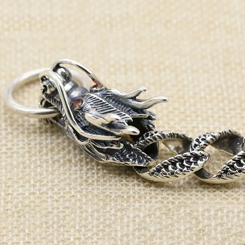Real Solid 925 Sterling Silver Bracelet Cuban Link Chain Dragon Animals Punk Jewelry 7.09" - 9.45"