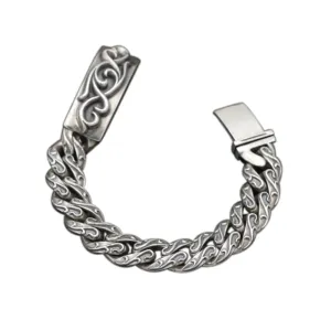 Real Solid 925 Sterling Silver Bracelet Cuban Link Chain Rattan Punk Jewelry 8.3"