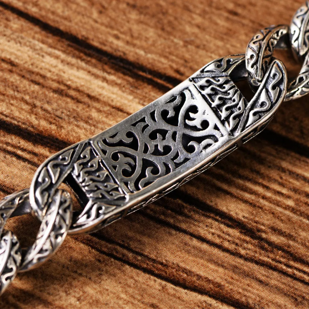 Real Solid 925 Sterling Silver Bracelets Cuban Link Chain Dragon Animals Punk Jewelry 7.9"