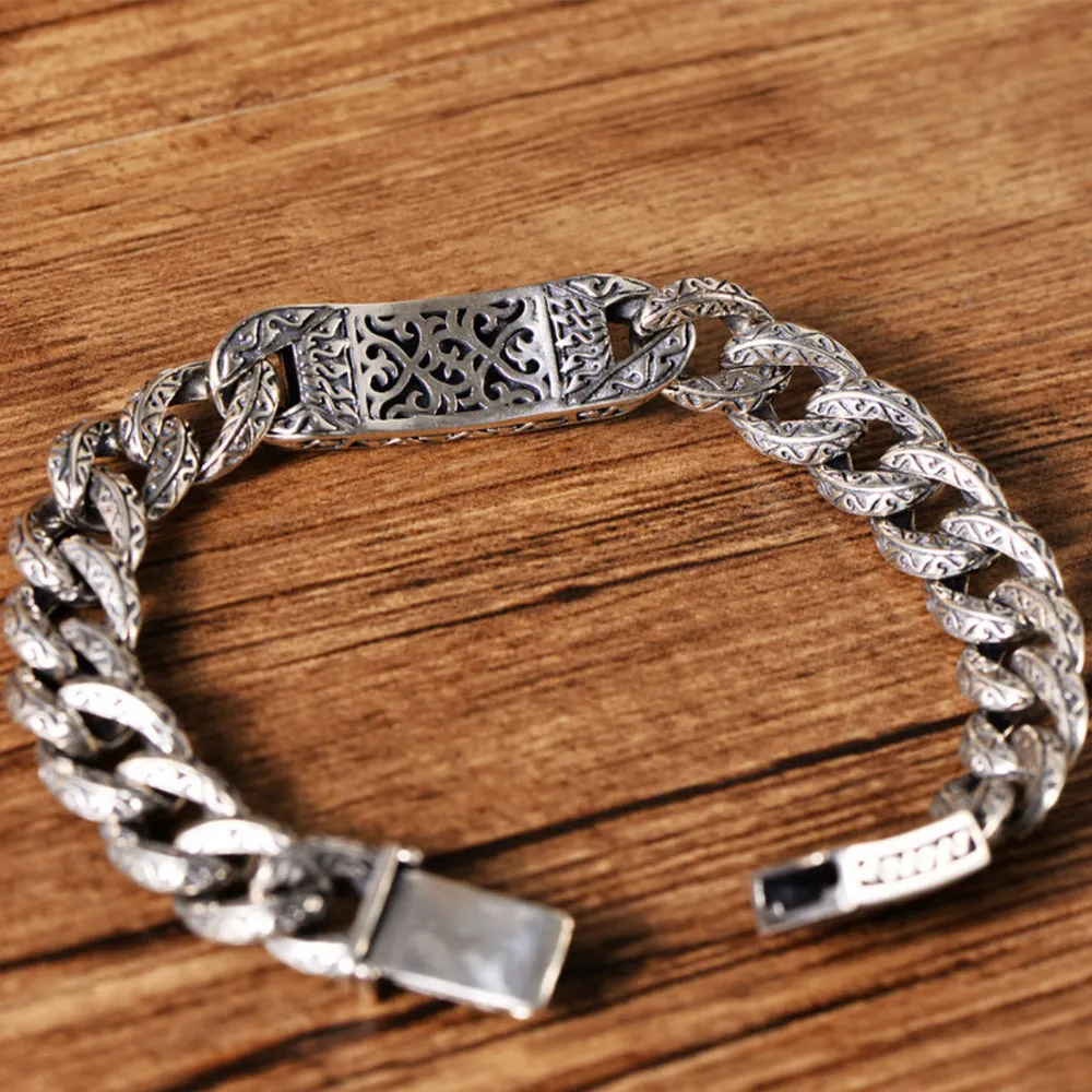 Real Solid 925 Sterling Silver Bracelets Cuban Link Chain Dragon Animals Punk Jewelry 7.9"