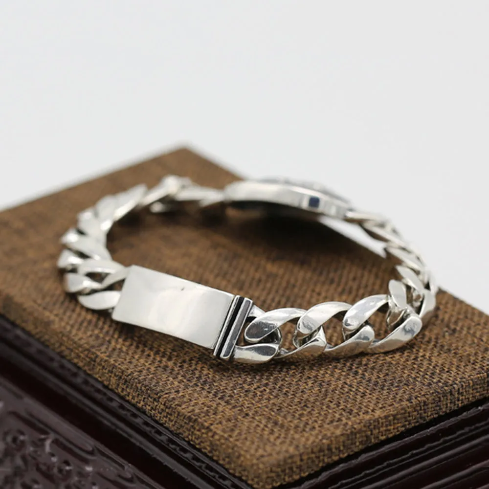 Real Solid 925 Sterling Silver Bracelets Cuban Link Chain PiXiu Animals Punk Jewelry 7.9"