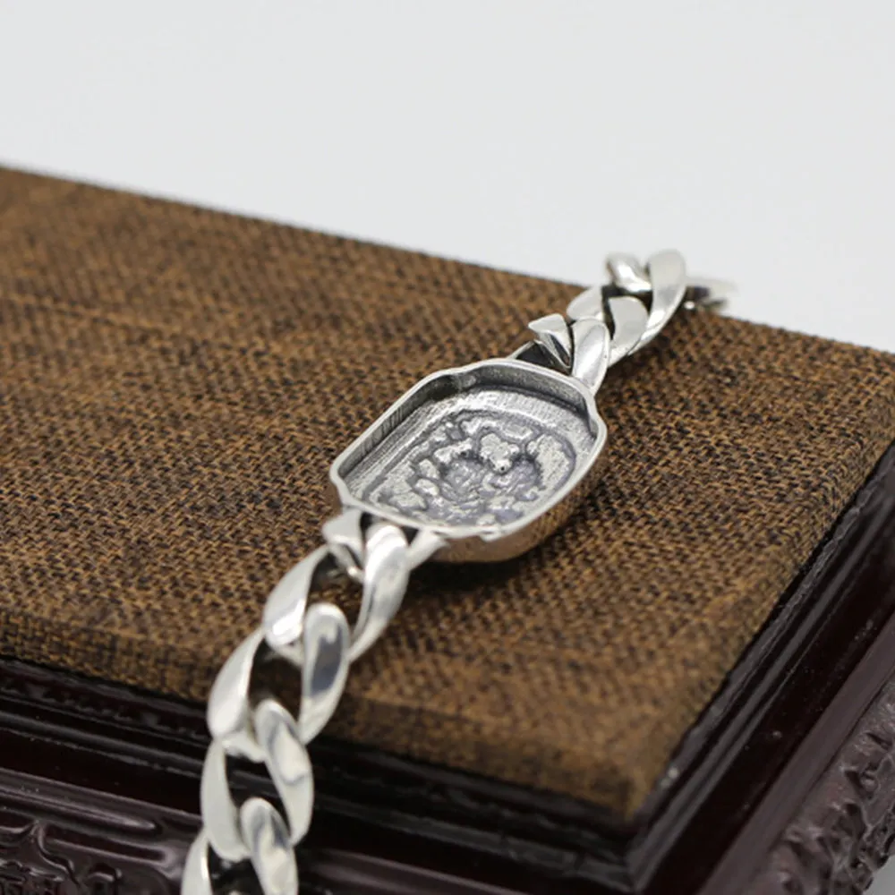 Real Solid 925 Sterling Silver Bracelets Cuban Link Chain PiXiu Animals Punk Jewelry 7.9"