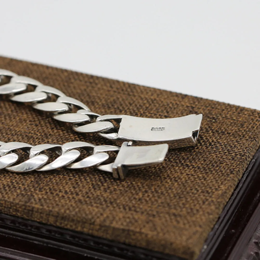 Real Solid 925 Sterling Silver Bracelets Cuban Link Chain PiXiu Animals Punk Jewelry 7.9"